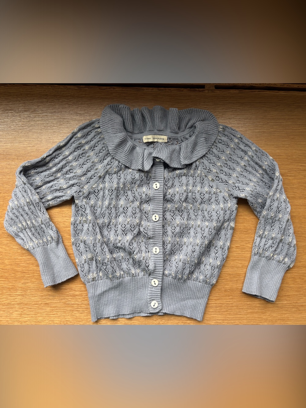 Soor Ploom Pointelle Knit Ruffle Collar Cardigan